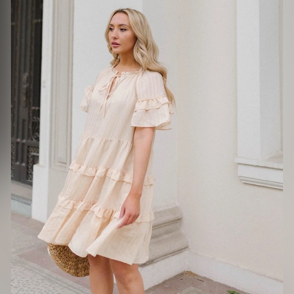 Anthropologie Current Air LUCIA TEXTURED FLUTTER SLEEVE RUFFLE DRESS size M - Picture 4 of 13